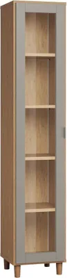 Produktbild von Vitrine Nanez 09, Farbe: Eiche / Grau - Abmessungen: 195 x 39 x 40 cm (H x B x T)