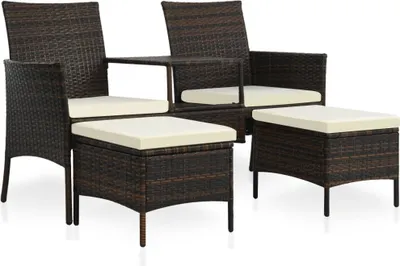 Immagine prodotto di vidaXL Set di divani da giardino 7 pezzi in rattan marrone e bianco