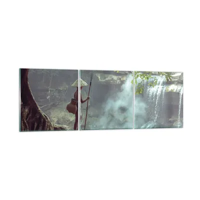 Produktbild von Bilder auf glas - 3 Teile - Asien Junge Wasserfall - 90x30cm - Glasbilder - Wandbilder - Bilder - zum Aufhängen bereit - Wanddekoration aus Glas - Glas Bilder - Wandbild auf Glas - GCA90x30-4307