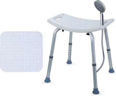 Produktbild von Famanu Duschhocker höhenverstellbar mit Antirutschmatte - 120 kg belastbar - 40-54 cm verstellbar