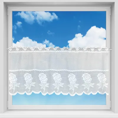 Produktbild von Bistrogardine Rosen 160x50 cm – Lynn Halbgardine mit Stangendurchzug, Polyester, Stickerei, Sichtschutz für Küche und Wohnräume