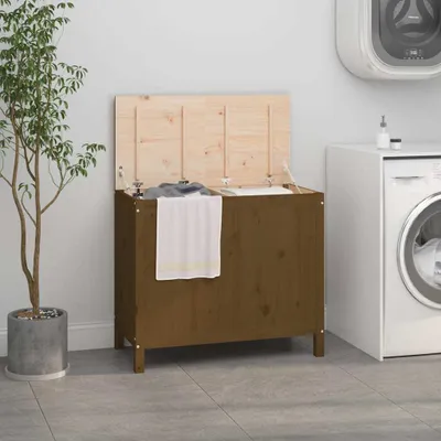 Produktbild von HOMMIE Wäschetruhe Honigbraun 88,5x44x76cm Massivholz Kiefer Promotion329492 - Wäschekörbe