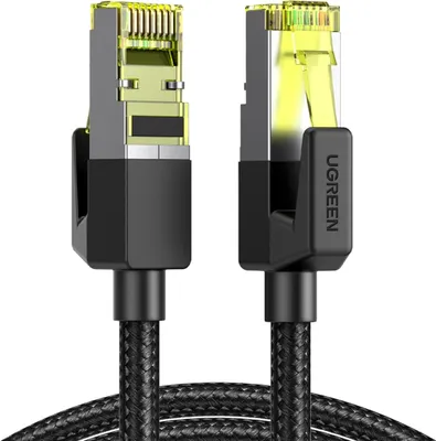Two Ethernet cables with RJ45 connectors are shown against a white background.