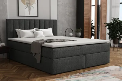 Produktbild von MR GROUP Boxspringbett mit Bettkasten ZADAR 180x200 dunkelgrau H3 geflechtes Stoff Polsterbett Matratze und Topper Doppelbett Bett für Schlafzimmer