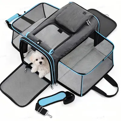 Produktbild von Erweiterbare faltbare Transporttasche für Katzen & kleine Hunde – 48×30×31 cm (ausgeklappt 80 cm), aus wasserdichtem Oxford-Gewebe & atmungsaktivem