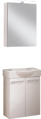 Produktbild von FACKELMANN SBC SCENO Gäste WC Waschtisch Set mit Spiegelschrank 55 cm breit, Weiß, Türanschlag links  Perfekt für kleine Bäder und Gäste-WCs