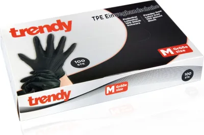 Produktbild von TPE Einweghandschuhe schwarz Inhalt 100 Stk. puderfrei latexfrei (M)