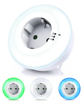 Produktbild von CSL - LED Nachtlicht Steckdose - Orientierungslicht Nachtlampe - integrierter Helligkeitssensor und Dämmerungssensor - drei Lichtfarben Weiß Grün Blau - auch für Babys und Kinder