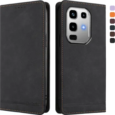 Image de Etui pour Infinix Note 50 4G/Note 50 Pro 4G, étui rétro en cuirPolyuréthaneavec support et fentes pour cartes de crédit Noir