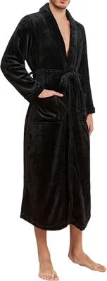 Produktbild von Herren-Winternachthemd, dicker Flanell, warm, enge Taille, mit Schnürgürtel, einfarbige Reverstaschen, gute Wasseraufnahme, mittellang, Homewear, Spa-Hotel-Bademantel