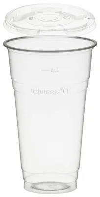 Produktbild von 50x Trinkbecher 500ml + Deckel mit Halmstanzung aus PLA