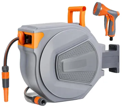 Productafbeelding van Slanghaspel, automatische terugspoeling, wandmontage, grijs-oranje, 30 meter
