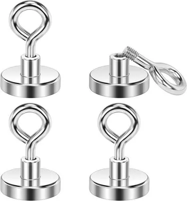 Produktbild von Famanu Magnethaken extra stark 35 kg mit Haken – 4er Set, 32 mm Neodym Magnete für Camping, Lager und Küche