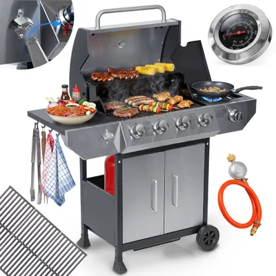 Produktbild von Gas-Gartengrill, gusseiserner Grillrost mit Deckel, 4+1 Brenner, Berdsen BD-896