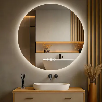 Immagine prodotto di S'AFIELINA Specchio da bagno a LED specchio rotondo da parete con interruttore a sfioramento, 3 luci 3000/4000/6500K 80 cm