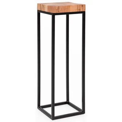 Produktbild von WOHNLING Beistelltisch 30 x 97 x 30 cm WL5.654 Akazie Metall Anstelltisch Hoch Industrial Style Tischchen Wohnzimmer Holztisch mit Metallbeinen