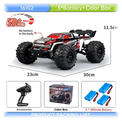 Produktbild von Teeggi 16102 RC-Auto 1:16, 50 km/h, Allrad Monstertruck mit 3 Akkus, ab 14 Jahren, Rot