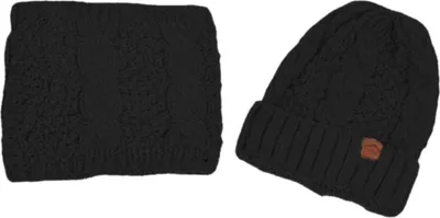 Produktbild von MODFU Mützen, Set aus Warmem Strickmütze & Schal, Winter Mütze Schal Damen/Herren, Fleece Gefüttert, Weiche Beanie & Schlauchschal, Warmes Strickset für Kalte Tage, Schwarz