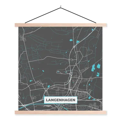 Produktbild von MuchoWow® Textilposter Langenhagen - Stadtplan - Blau - Karte - Deutschland 60x60 cm mit holzfarbenen Rahmen - Wanddekoration