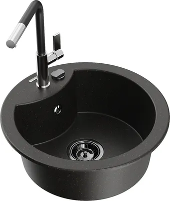 Produktbild von Mexen Diego 1-Becken-Granitspüle mit Mischbatterie Flora, Schwarz/Gold metallisch - 6512-75-670401-07-B