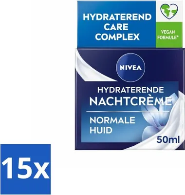 Produktbild von NIVEA – Nachtcreme – Essentials Moisturizing – Für normale bis Mischhaut – Mit Lotusextrakt, Wasserlilienextrakt, Vitamin E & Provitamin B5 – 50 ml - Vorteilspack - 15 Stücke