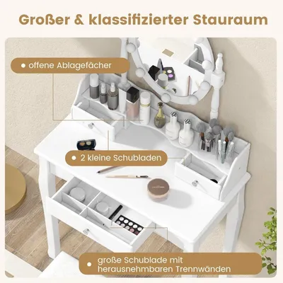Produktbild von Schminktisch mit LED-Beleuchtung einstellbare Helligkeit Frisiertisch mit 3 Schubladen Weiß