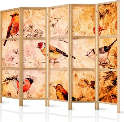 Produktbild von 5-teiliger Einseitiger Vlies Japanischer Paravent - Bird Radio 225x172 cm Orient p-B-0023-z-c
