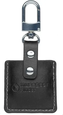 Produktbild von musegear® Schlüsselfinder mit Bluetooth App aus Deutschland in schwarzer Leder-Tasche I Keyfinder laut für Handy in weiß I Schlüssel finden