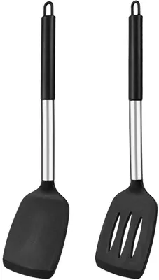 Produktbild von Silikon-Schaber 2er-Set – Hitzebeständig, Antihaft, nahtlos, für Kochen & Backen, Schwarz
