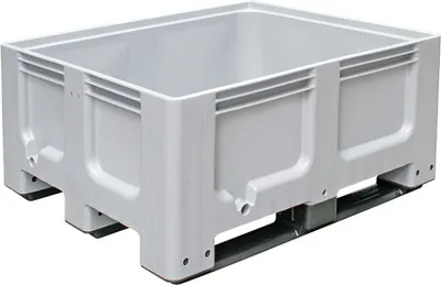 Produktbild von Palettenbox mit 3 Kufen, LxBxH 1200x1000x580 mm, Boden/Wände geschlossen, grau