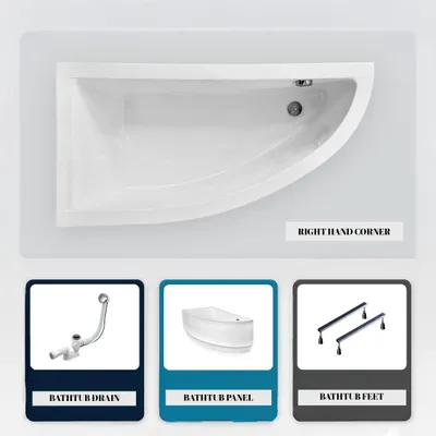 Produktbild von Asymmetrische Badewanne - 150 x 70 cm - Links - mit Verkleidung - mit Füßen - Ablaufgarnitur Chrom - PRAKTIKA