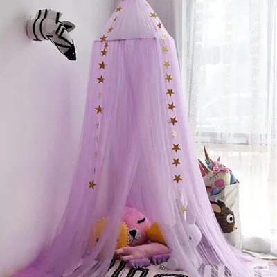 Produktbild von Prinzessinnen-Betthimmel fš¹r M?dchenzimmer, runder Spitzen-Moskitonetz mit 2,7 m Sternendekor, Spielzelt, Leseecke, Baldachin aus Garn, M?dchen-Kuppel, Moskitonetz, Schloss