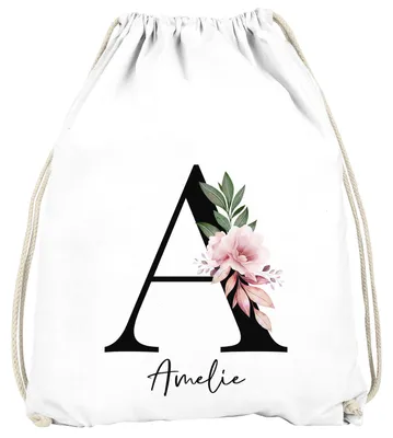 Produktbild von Kinder Turnbeutel personalisiert Buchstabe Monogramm Initiale personalisierte Geschenke Mädchen Jungen SpecialMe® weiß unisize