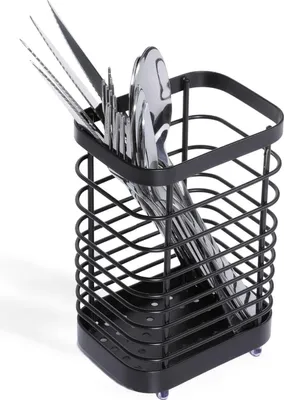 Image de Toski Panier à couverts Acier inoxydable, Porte-ustensiles de cuisine Noir 10x7,5x15cm