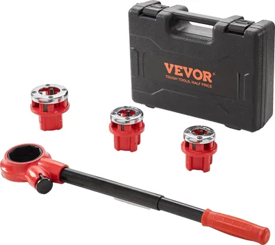 Image de Kit de filières VEVOR, 1/2 pouce NPT, 3/4 pouce NPT, 1 pouce NPT, tarauds, kit de coupe-tubes avec 3 matrices NPT, coffret de rangement pour tubes en aluminium galvanisé, fer et cuivre