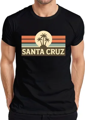 Produktbild von Santa Cruz Palmen Retro Sonnenuntergang Surfer Kalifornien Küste Herren T-Shirt, Schwarz, XL