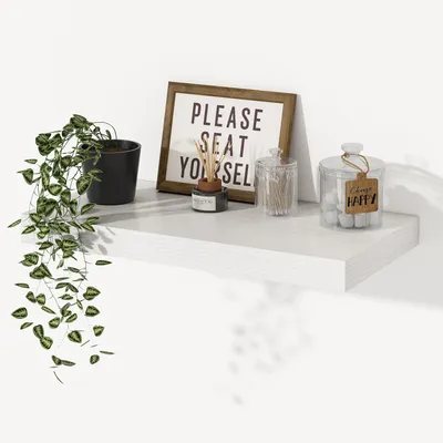 Productafbeelding van Houten wandplank, wit, 40x29,5 cm, geschikt voor keuken en badkamer