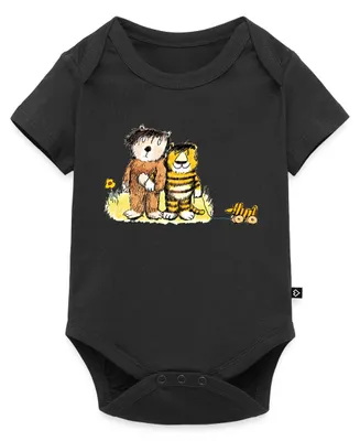 Produktbild von Spreadshirt Janosch Tiger, Bär und Tigerente auf Wiese Kurzarm Tages Baby Body, 86 (12-18 M.), Schwarz