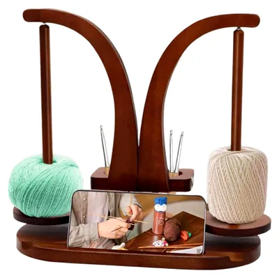 Produktbild von Magnetischer Holz-Hakenspulenhalter für Wollknäuel – Aufbewahrung mit drehbarer Spindel für Strickbegeisterte