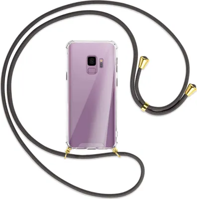 Produktbild von Handykette Backcover-Schutzhülle mit Band (Metall goldfarben) für Samsung Galaxy S9 - dunkelgrau