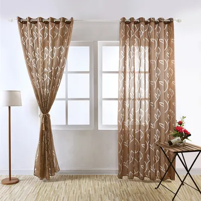 Zdjęcie produktu dla Zasłona z półprzezroczystego woalu do salonu i sypialni, szer. x wys.: 100 x 200 cm, brązowa