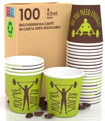 Papierbecher 65 ml, 100 Stück, biologisch abbaubar, Einweg