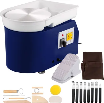 Produktbild von Töpferscheibe 350 W, Keramik Rad Maschine 220 V, Elektrische Töpferscheibe 28 cm Plattenteller, Fußpedaleinstellung, 60 dB, Drehscheibe Töpferei Kunstwerk DIY Basteln 300 U/min, Blau, 13,3 kg