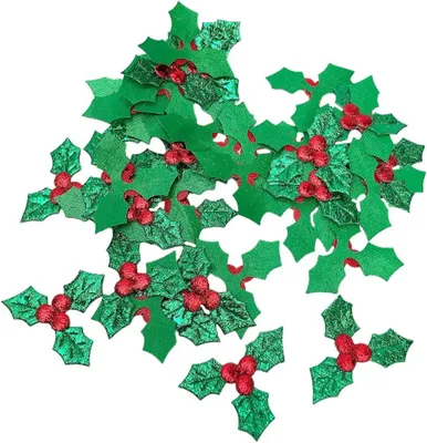 Produktbild von 100 Stück Weihnachts-Bastelzubehör mit Blättern und Beeren aus goldgrünem Stoff, 5,2cm, für selbstgemachte Fenster- und Türdekoration