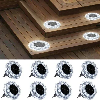 Productafbeelding van Set van 8 Solar Grondspots - Waterdichte LED Buitenverlichting voor Tuin, Oprit en Zwembad - IP65