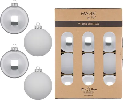 Produktbild von Weihnachtskugeln Glas 8cm 12 Stück - Snowy Clouds