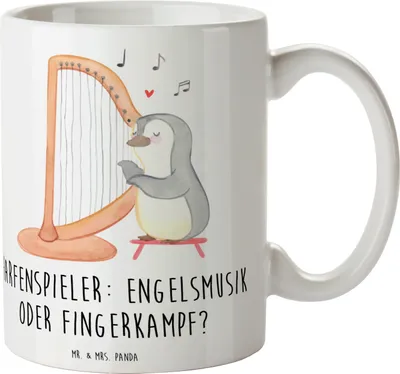 Produktbild von Mr. & Mrs. Panda Pott Harfe Melodien - Weiß - Geschenk, Kaffeetasse, Instrument, himmlisch, Teetasse, Lernen, Elegant, Musikhumor, Kaffeepott, Bedruckte Tasse, Musik