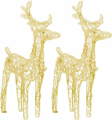 Two gold wireframe reindeer figures are shown against a white background.