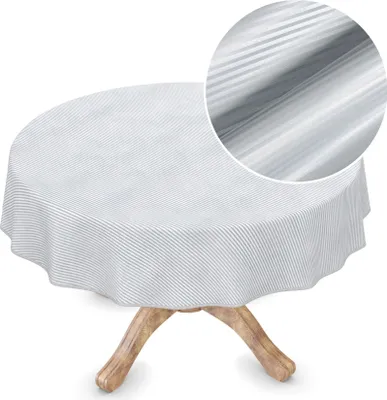 Produktbild von Tischdecke Wachstuch Premium Gestreift Grau Robust Wasserabweisend Rund 150 cm