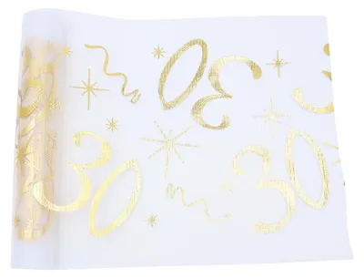 Tischläufer 30. Geburtstag, Glitter-Mesh, 28 x 500 cm, Gold